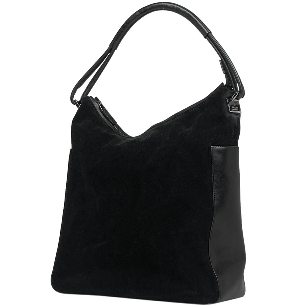Gucci logo plate Shoulder Bag Hobo suede black